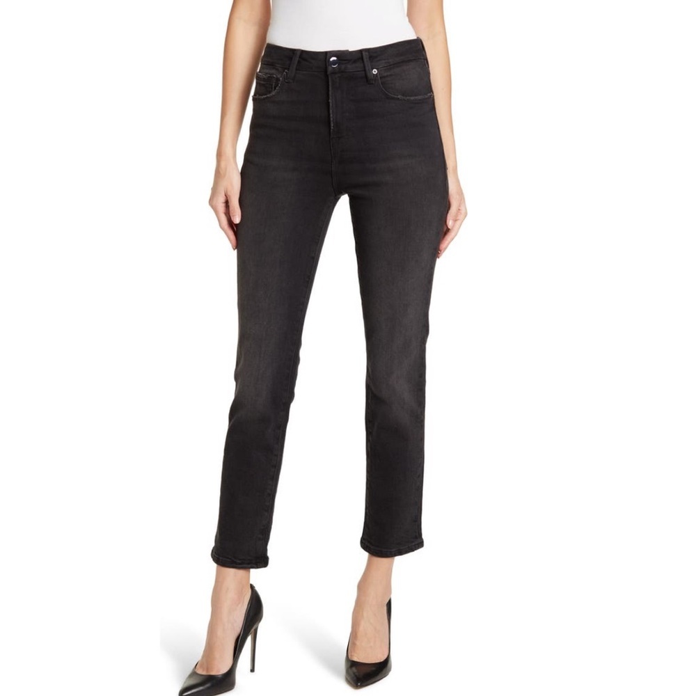 Good American Good Classic High Waist Straight Leg Black Jeans Size 4 NWT
